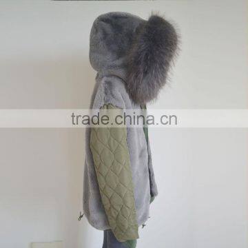 Myfur Customized Army Green Shell Parka Coat With Real Fur Hooded Faux Fur Lining photo-6