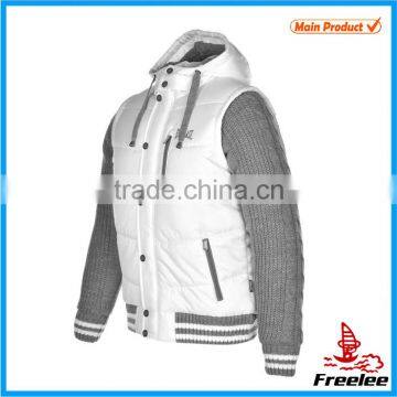 Winter sweat black and white varsity jacket with knitted sleeves