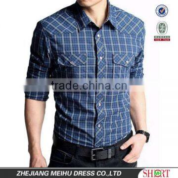 High quality Elegant blue Popular Flannel printed Checked style shirt