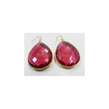 Pink Tourmaline Hydro (29) Bezel Setting 18*25mm Pear Gold Plated Silver Earring photo-2