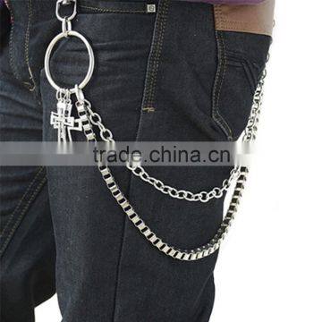 Punk 2 Line Cross Pendant Biker Trucker Keychain Key Jean Wallet Chain