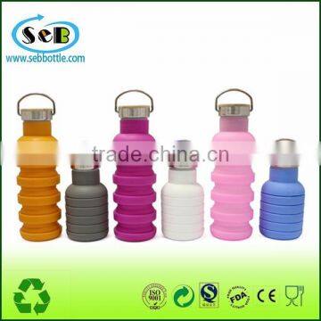 Non-toxic Food Grade Collapsible Silicone Foldable Water Bottle, Silicone Sports Water Bottle