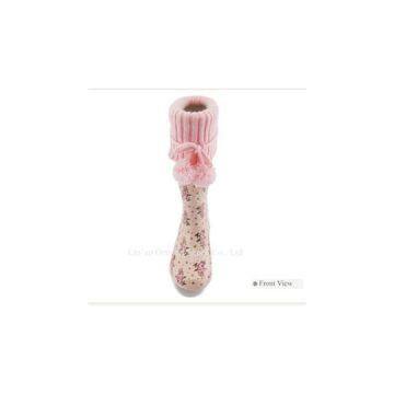 Kids Rubber Rain Boots With Knitting Or Wool Top