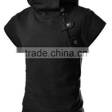 fashion style women and men short sleeve zip up with button tall fitness 80 cotton 20 polyester hoodies wholesale