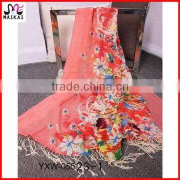 Bright Floral Print Woven Wool Ethiopian Scarf