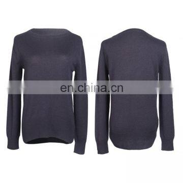 Round neck long sleeve pure black color curved hem tee as jumper for kids in korean fashion made of inner mongolia cashmere