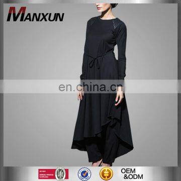 Modern Fashion Leather Top Selling Products In alibaba With Belt Black Elegant Muslim Abaya Islamic Long Sleeves Dubai Abaya