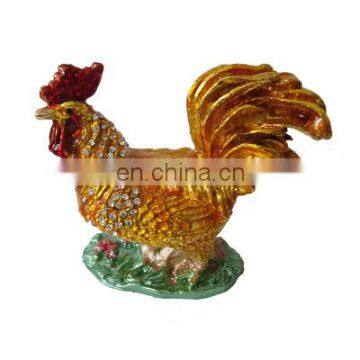 jewelled enamel pewter rooster antique jewelry box