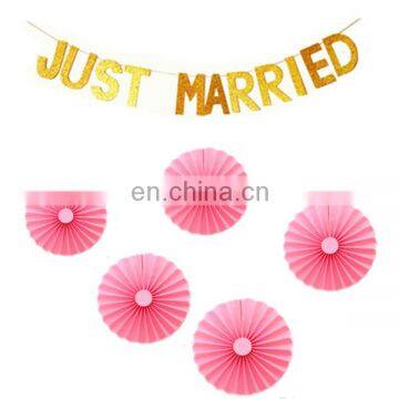 Wedding decoration kit just merry banner & hanging tissue paper fan