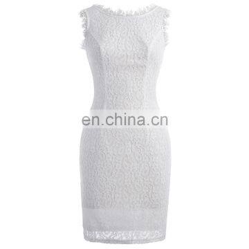 Kate Kasin Womens Sleeveless Crew Neck V-Back White Lace Bodycon Pencil Party Dress KK001058-1