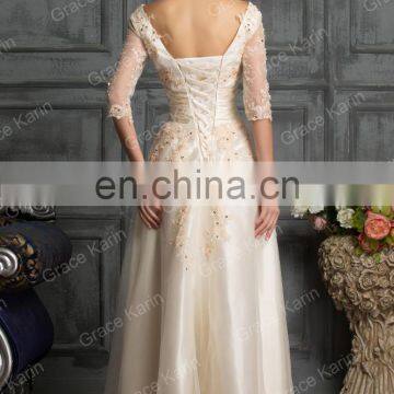 Grace Karin Newest Elegant Design Champagne Prom Dress With Long Sleeve CL6051-2# photo-5