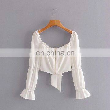 TWOTWINSTYLE Hollow Out Women's Shirt Square Collar Lantern Sleeve Tunic Lace Up Bow Fashion photo-2