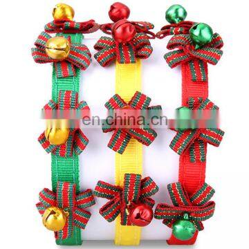 Eco-Friendly adjustable cute christmas dog cat collars with bow bow and bell