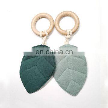 Organic Cotton Leaf Pacifier Beech Wood Baby Teether Ring photo-3