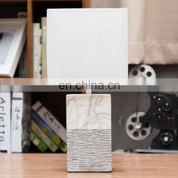 Wholesale cuboid pillar shape ceramic base white marble modern nightstand table lamp for hotel bedside