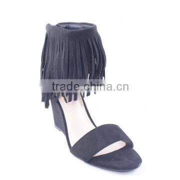 2016 Latest Fashion New Designs Wedges Lady Suede Upper Long Tassel Sandals Shoes photo-2
