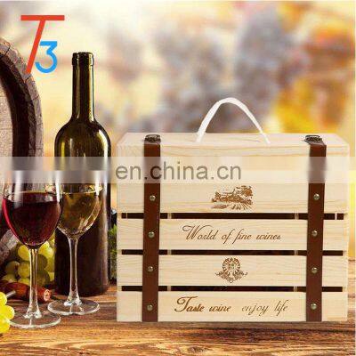 Pine wooden packaging wine crate storage gift box