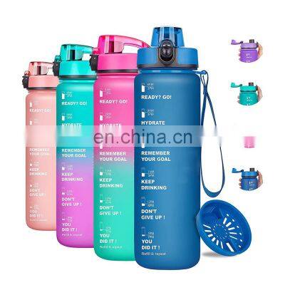 Gradient Leak Proof &Large 1 Liter 32 Oz BPA Free Water Bottle With Time Marker Fruit Infuser Strainer photo-3