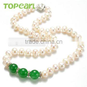 Topearl Jewelry Potato White Freshwater Pearls Malaysia Jade Necklace FN251