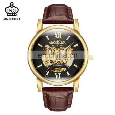 MG.ORKINA MG079 Men Fashionable Automatic Self-wind Watch Luminous Business Skeleton Mechanical Men Watch