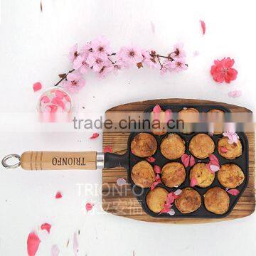 TRIONFO Mini Cast Iron Divided Frying Pan With Wooden Handle Set photo-1