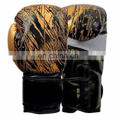 Leather Material and customize Logo strap Training Competition Printed Boxing Gloves