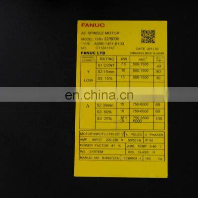 Brand New for Fanuc AiP 22/6000 A06B-1451-B103 AC Spindle Motor