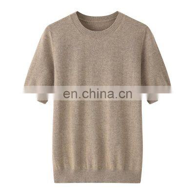 Women's High Quality 100% Cashmere Crew Neck Short Sleeves Sweater T-Shirt Knit Tops