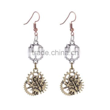 2016 new arrival wheel gear vintage dangle earrings steampunk woman earring