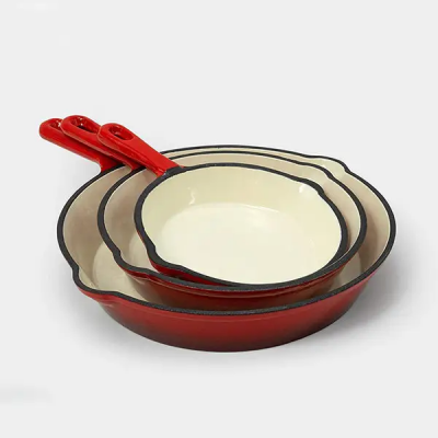 Cast Iron Skillet 3-Piece Set - Heavy-Duty Professional Restaurant Chef Quality Enameled Pan Cookware Set - 10