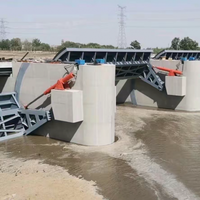 Steel sluice gate with stainless steel sliding plane, hydropower station reservoir hydraulic curved steel wheel stop sluice gate