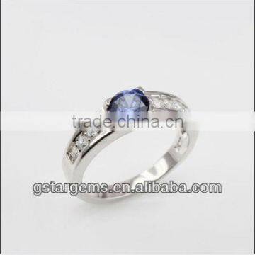 925 Sterling Silver Created Tanzanite Rhodium Plated CZ Ring