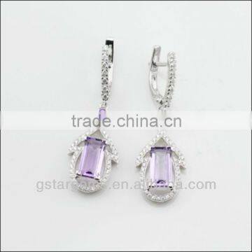 925 Sterling Silver Natural Gemstone Amethyst Rhodium Plated CZ Ring