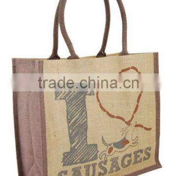 2016 Large Jute shopper with I love sausages logo on front and printed design on back