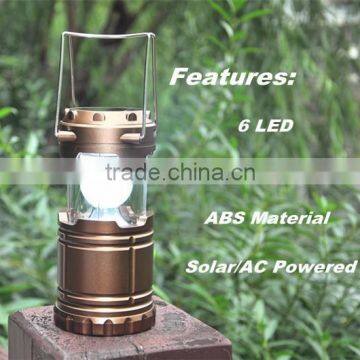 (160365) Outdoor ABS plastic telescopic 3*AAA/solar 6led rechargeable camping lantern