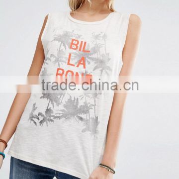 Latest Design GirlCut Off Tank Vest With Logo Lettering And Palm Print Tank Top Ladies Tops In Bluk HSD5394