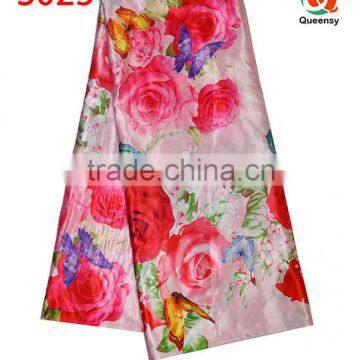 latest design fashion floral printed satin fabric, beautiful indian satin fabric S023