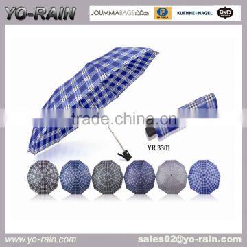 3 fold cheap promotional auto open and close check umbrella wholesale