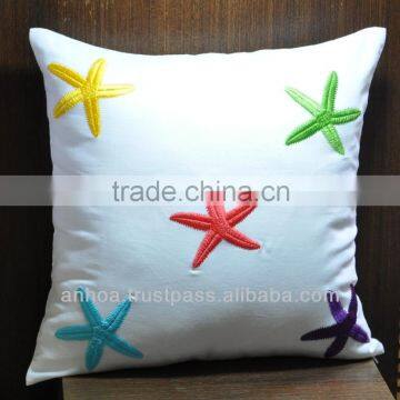 Sea star linen embroidery cushion cover