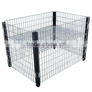 Industrial stackable collapsible wire mesh container with wheels