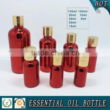 Red Electroplating Glass Essential Oil Bottle With Aluminum Cap