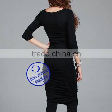 Custom Wholesale Plain Black V-neck Maternity Dresses photo-4