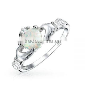 925 Sterling Silver Synthetic White Opal Claddagh Ring