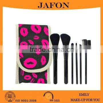 Gift black 6pcs synthetic mini cosmetic brush set with lip lines bag