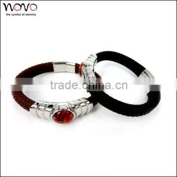 Factory wholesale hot Fashion stainless steel real leather red stone bracelet jewelry