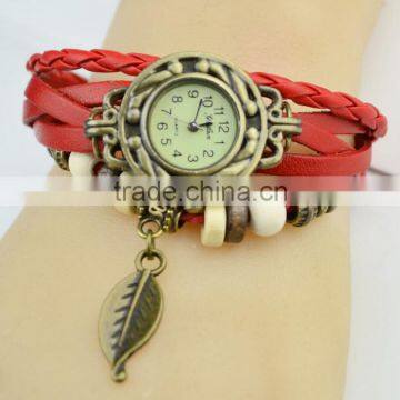 New Hot Retro Metal Fashion Leather Bracelet Water Quartz Hand Clock Women Wrist Watch ,antique Gold Filled Watch photo-3