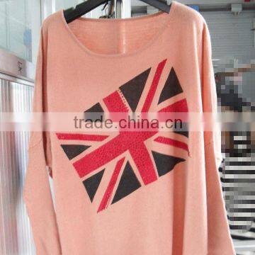 Printing Union Jack pattern flag and hot drilling of young women sweater 9951#