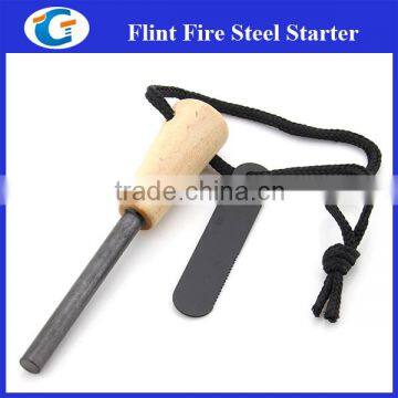 Wooden Handle Magnesium Flint Rod Flint Steel Fire Starter For Camping