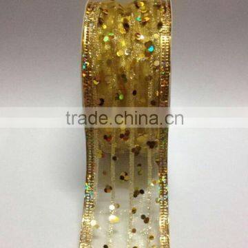 HOT SALE! Gold Wired Edge Christmas Ribbon