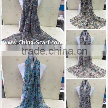Cartoon Owl Print Voile Scarf photo-6